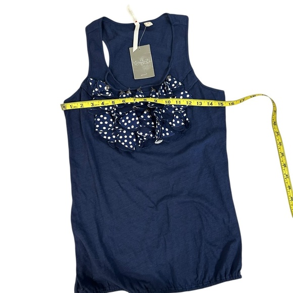Anthropologie Little Yellow Button Blue sleeveless tassle racerback tank Small - Picture 6 of 10